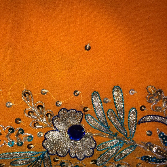 Tangerine possibly georgette Saree Fabric with beautiful minakari embroidery - Picture 9 of 16
